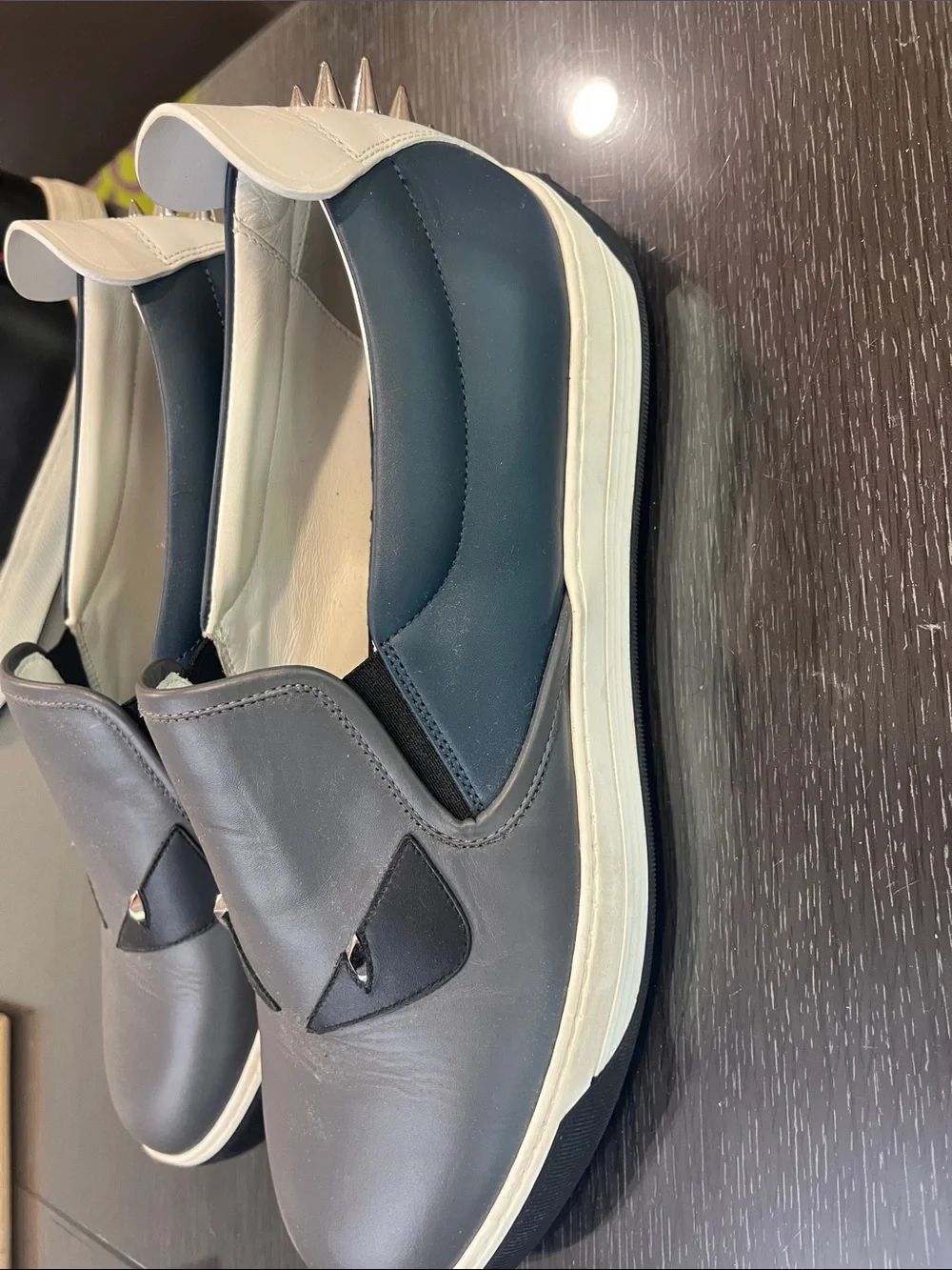 Fendi Black Leather Slip-On Loafers with Eye Motif